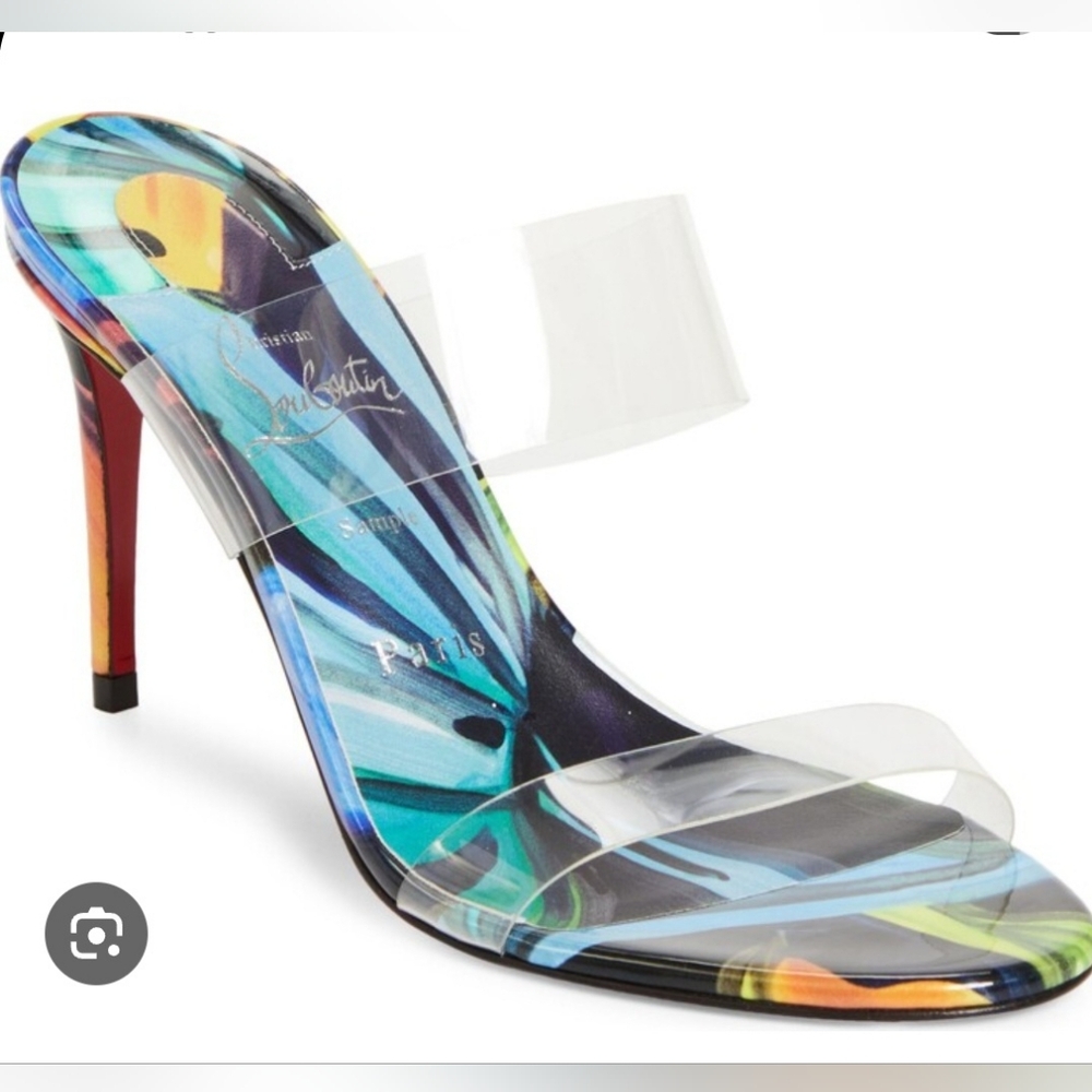 $945 Christian Louboutin JUST NOTHING 85 PVC/Leather Sandal Heels US 8.5 & US 9